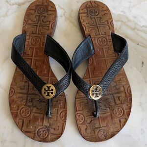 Tory Burch Black and Brown Flip-Flops